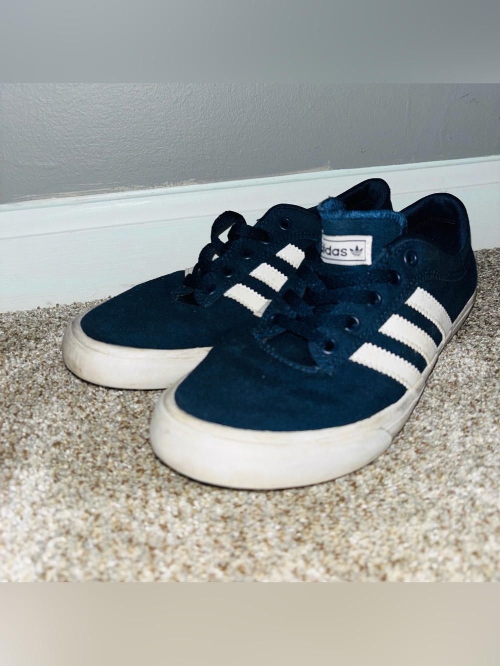 adidas Kids Navy Suede Sneakers with White Stripes